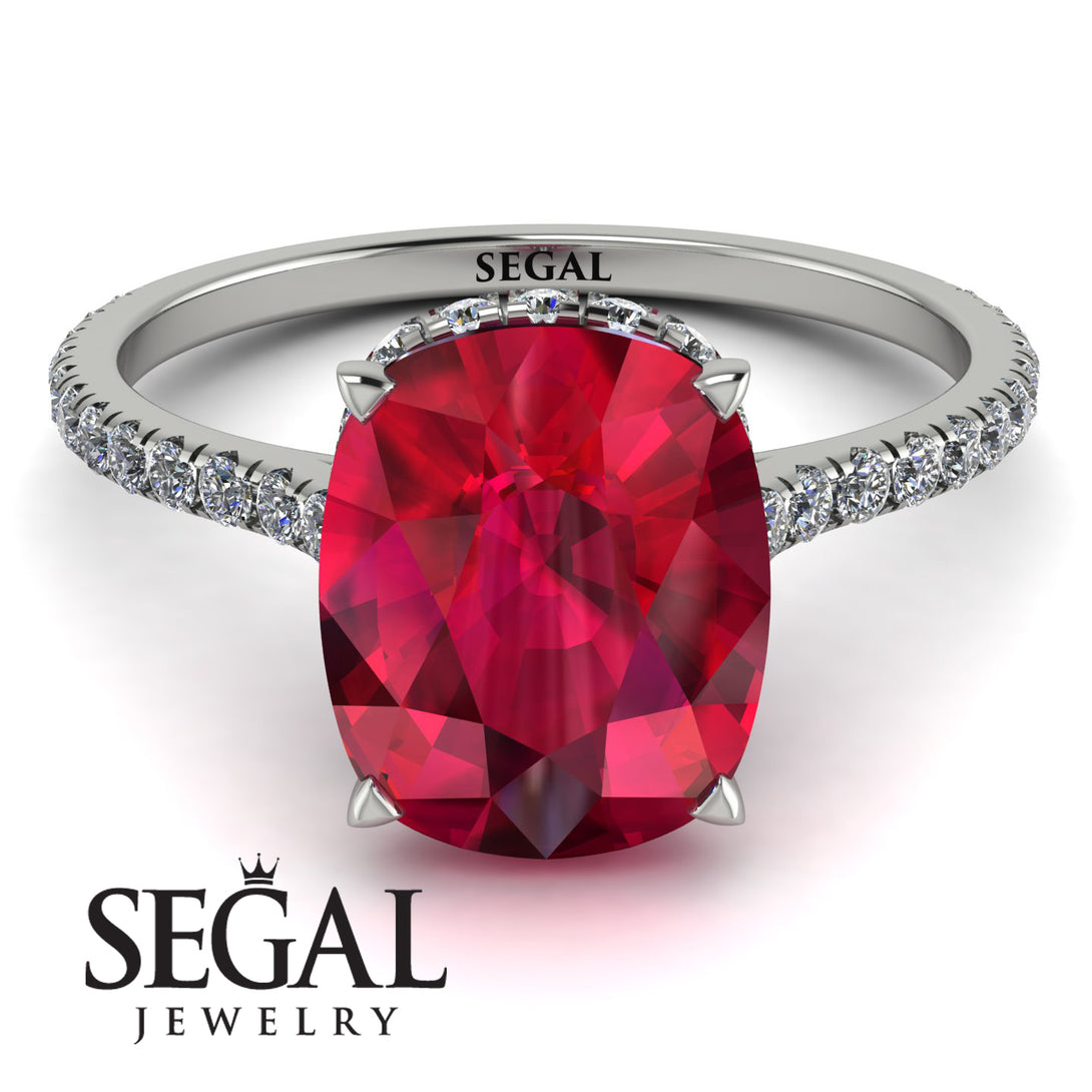 Hidden Halo Cushion Ruby Ring - Alayna No. 12