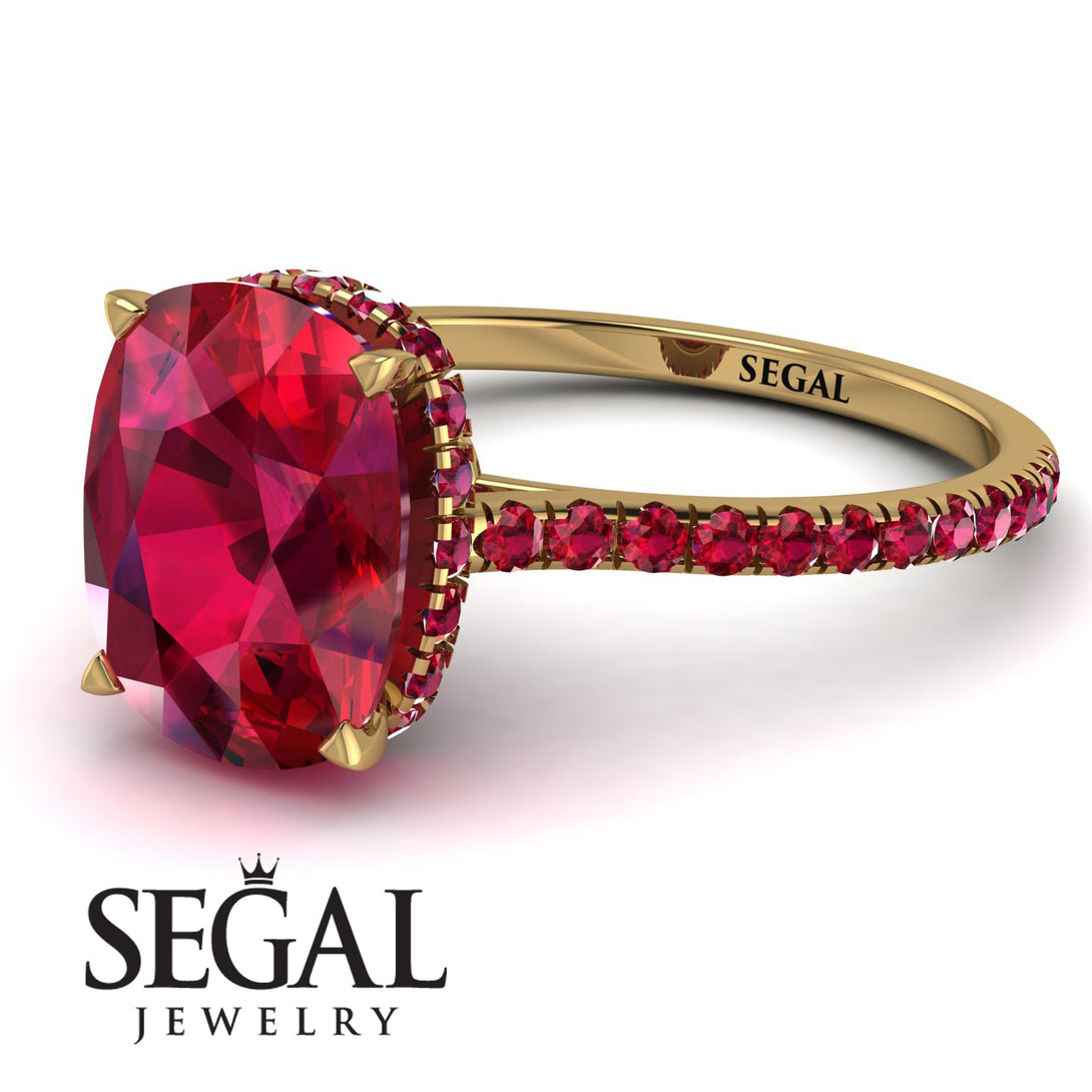 Hidden Halo Cushion Ruby Ring - Alayna No. 55