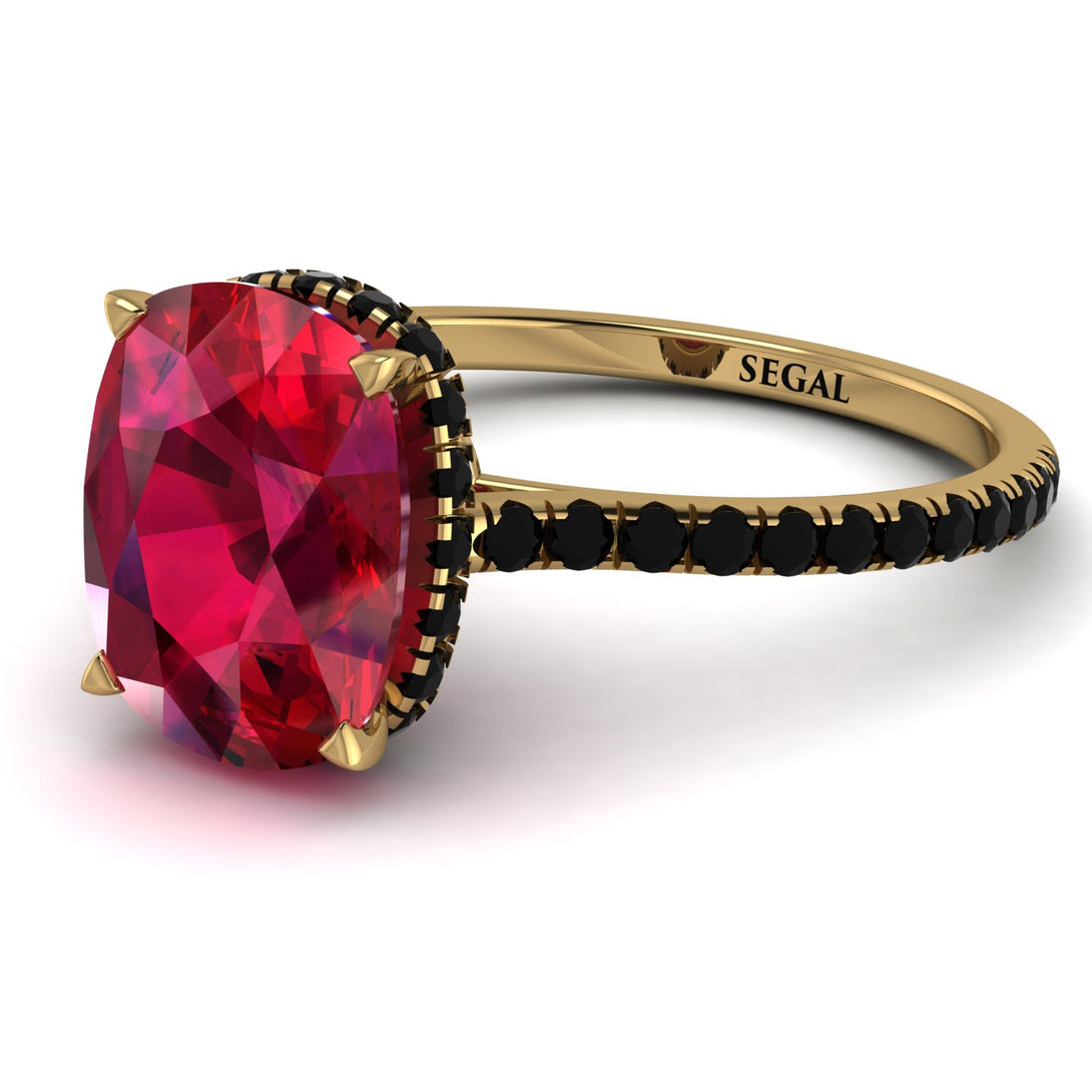 Hidden Halo Cushion Ruby Ring - Alayna No. 40
