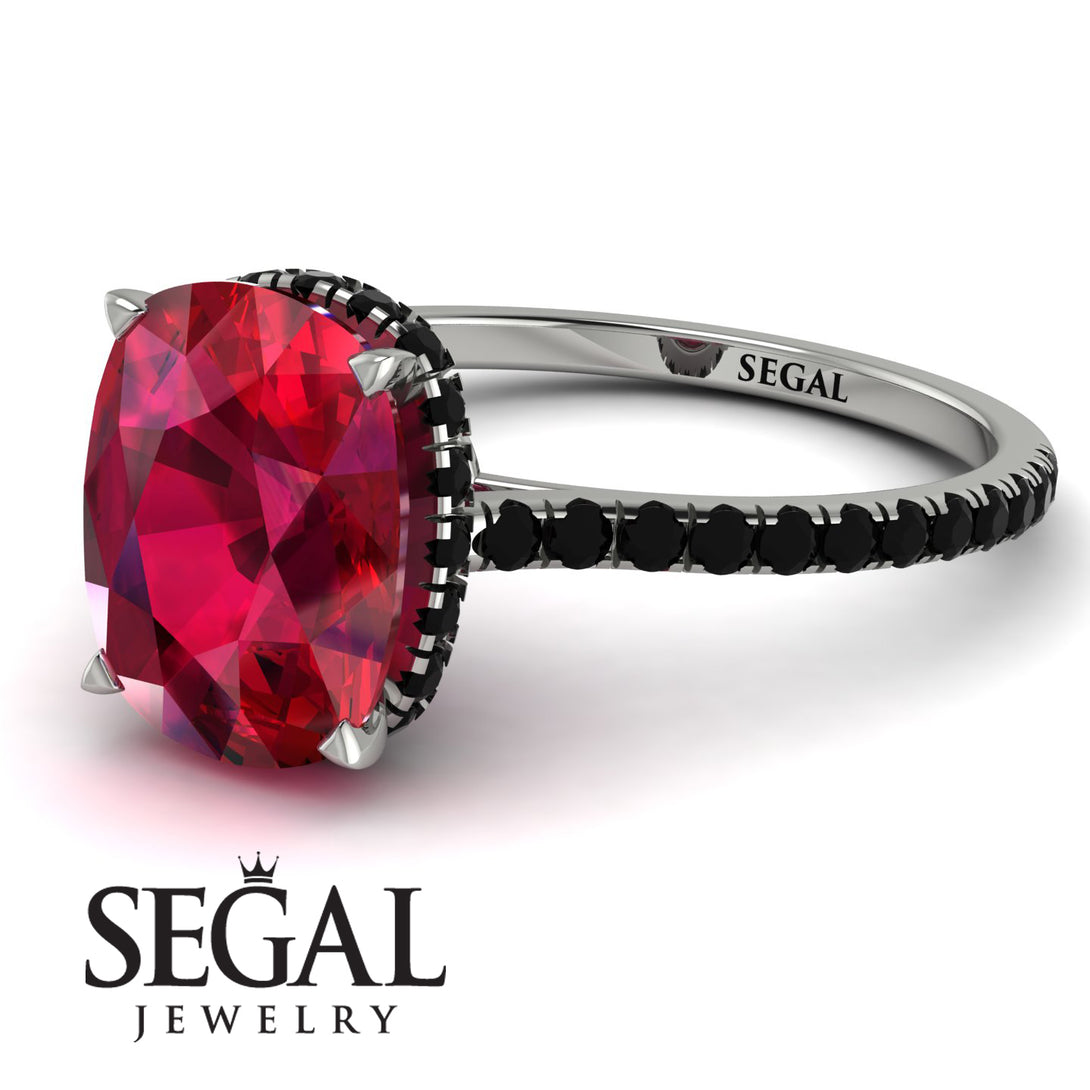 Hidden Halo Cushion Ruby Ring - Alayna No. 42