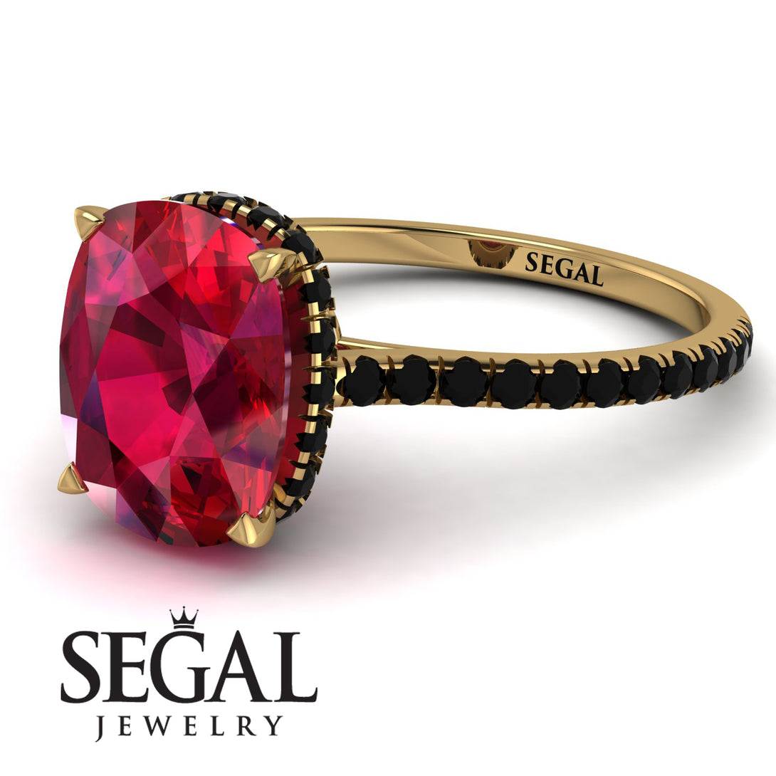 Hidden Halo Cushion Ruby Ring - Alayna No. 40