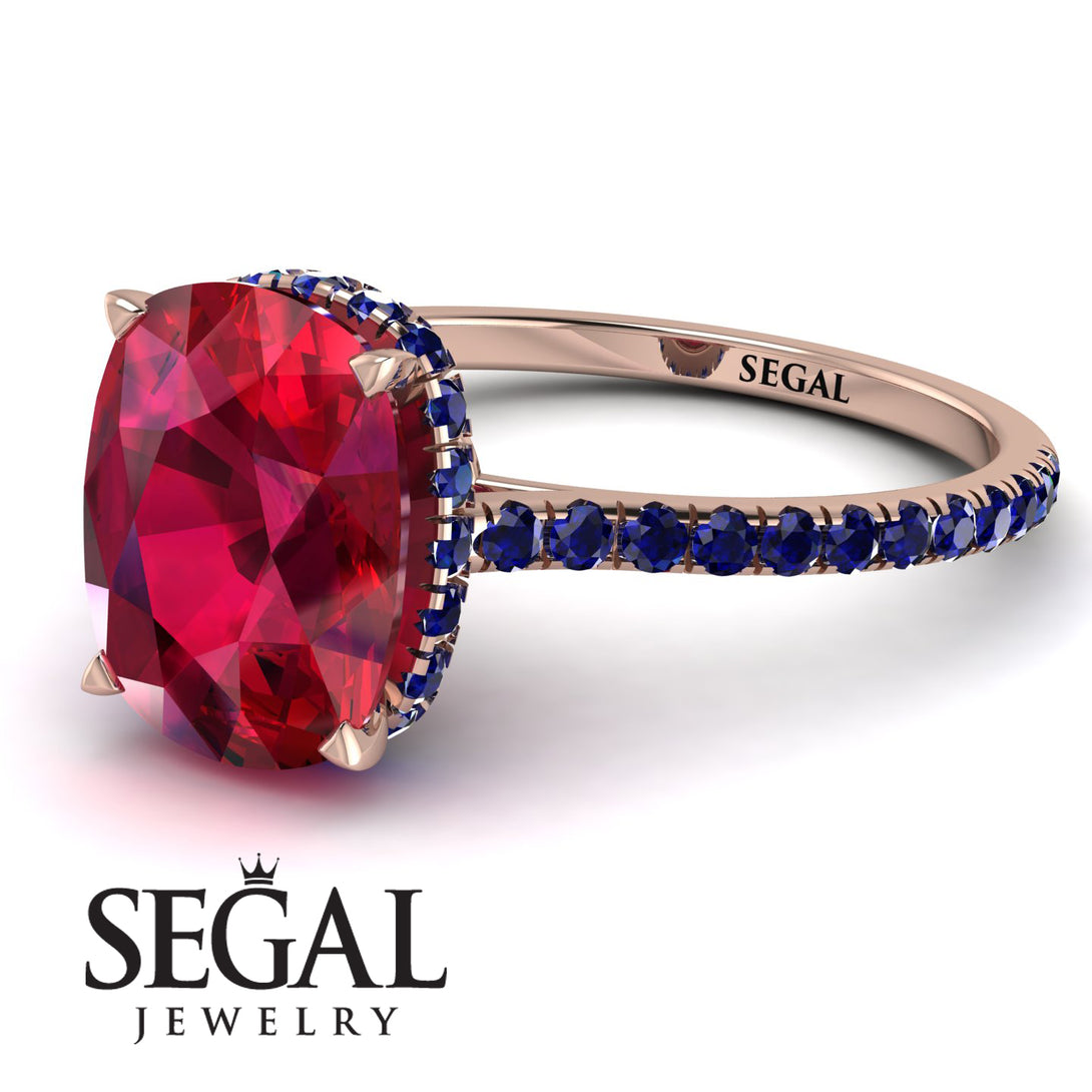 Hidden Halo Cushion Ruby Ring - Alayna No. 71