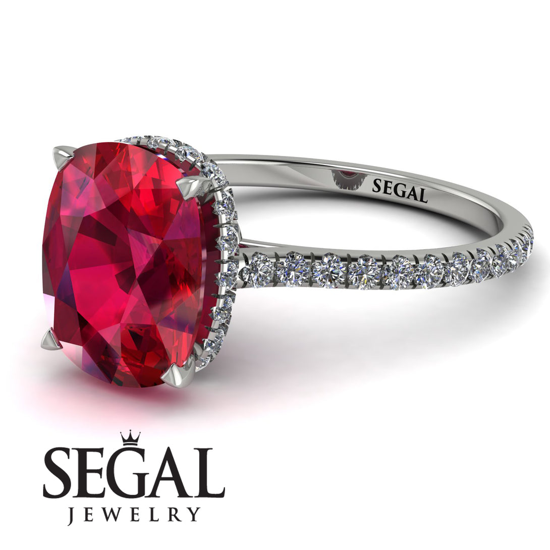 Hidden Halo Cushion Ruby Ring - Alayna No. 12