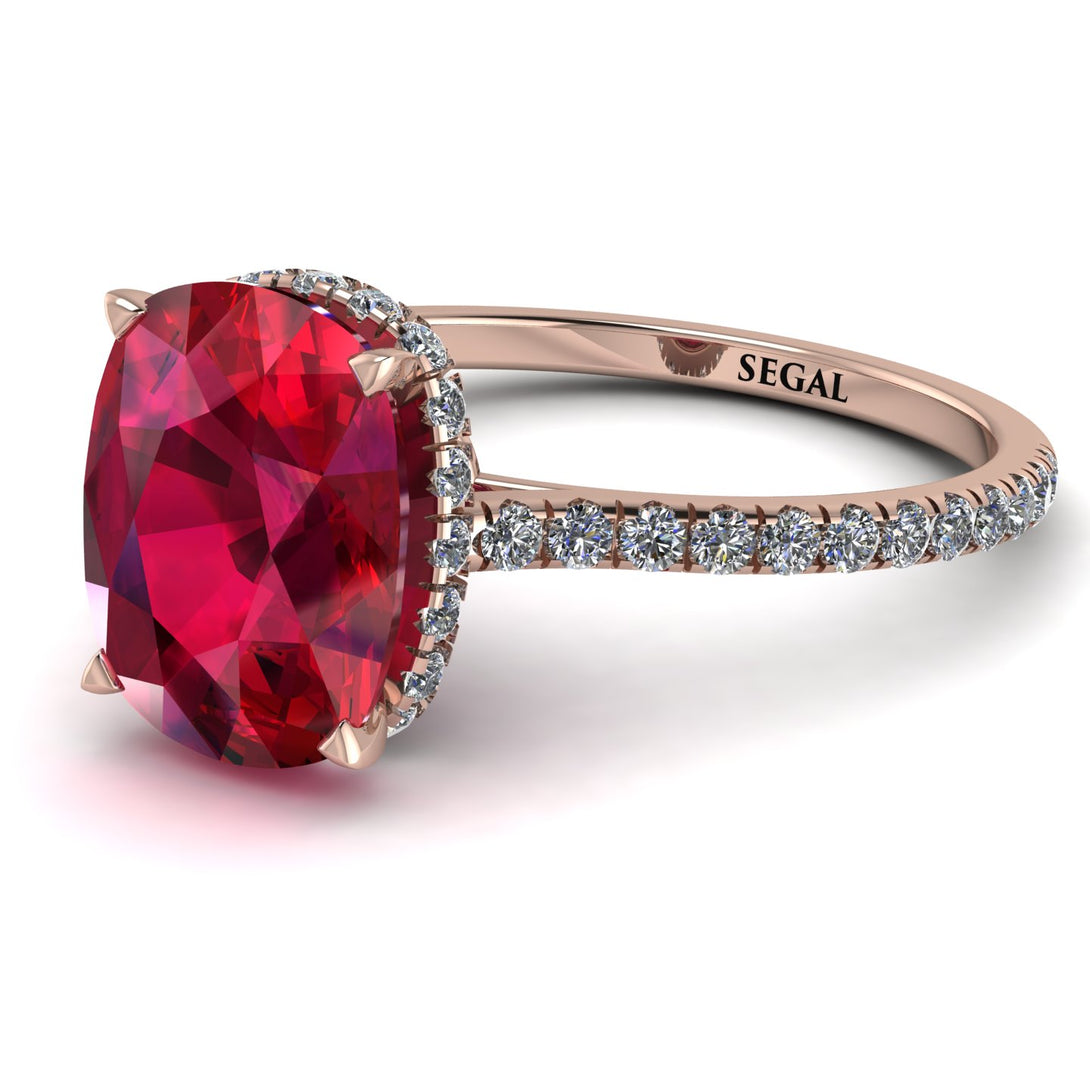 Hidden Halo Cushion Ruby Ring - Alayna No. 11