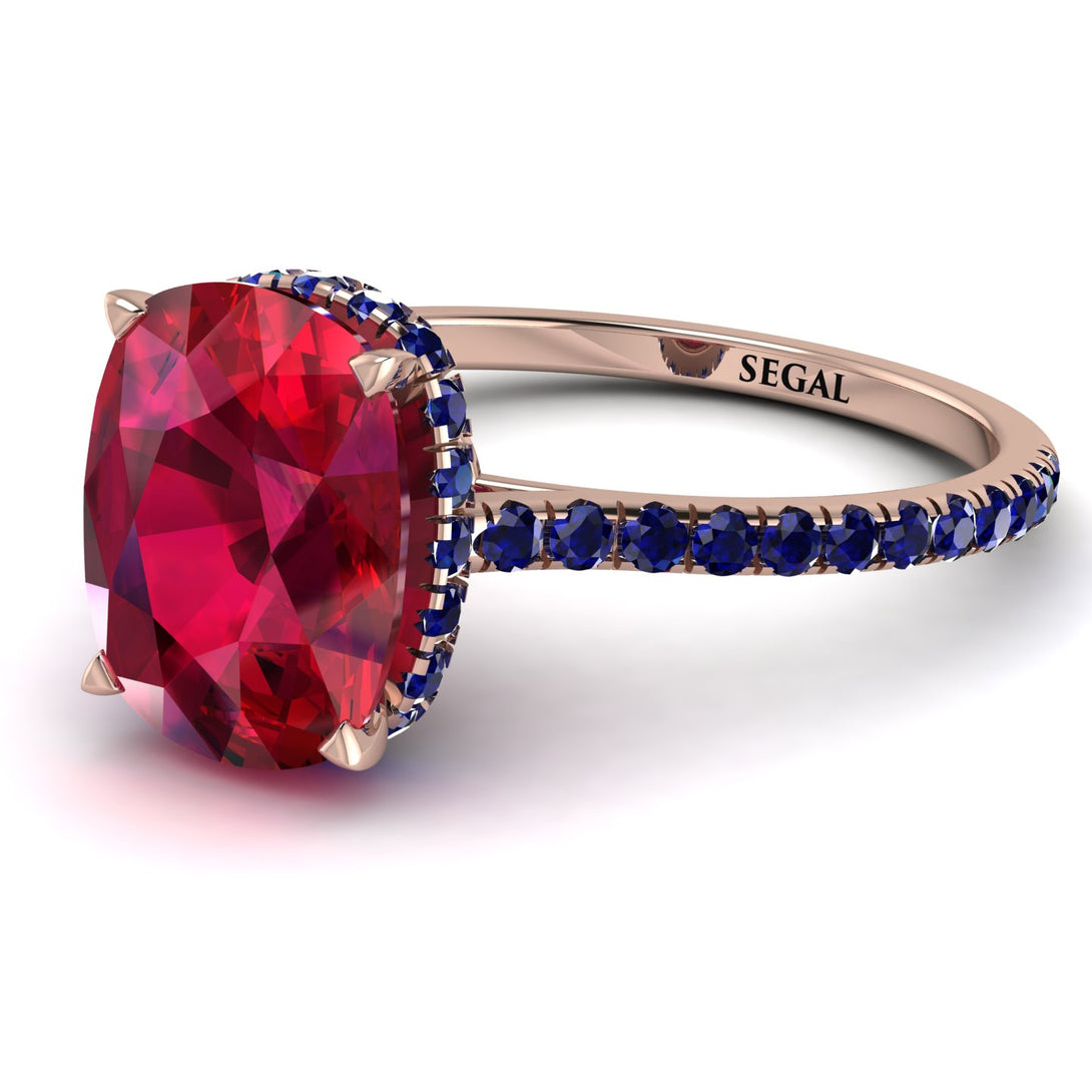 Hidden Halo Cushion Ruby Ring - Alayna No. 71