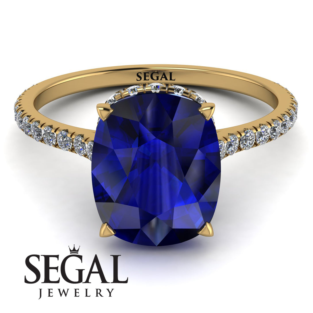Hidden Halo Cushion Sapphire Ring - Alayna No. 13