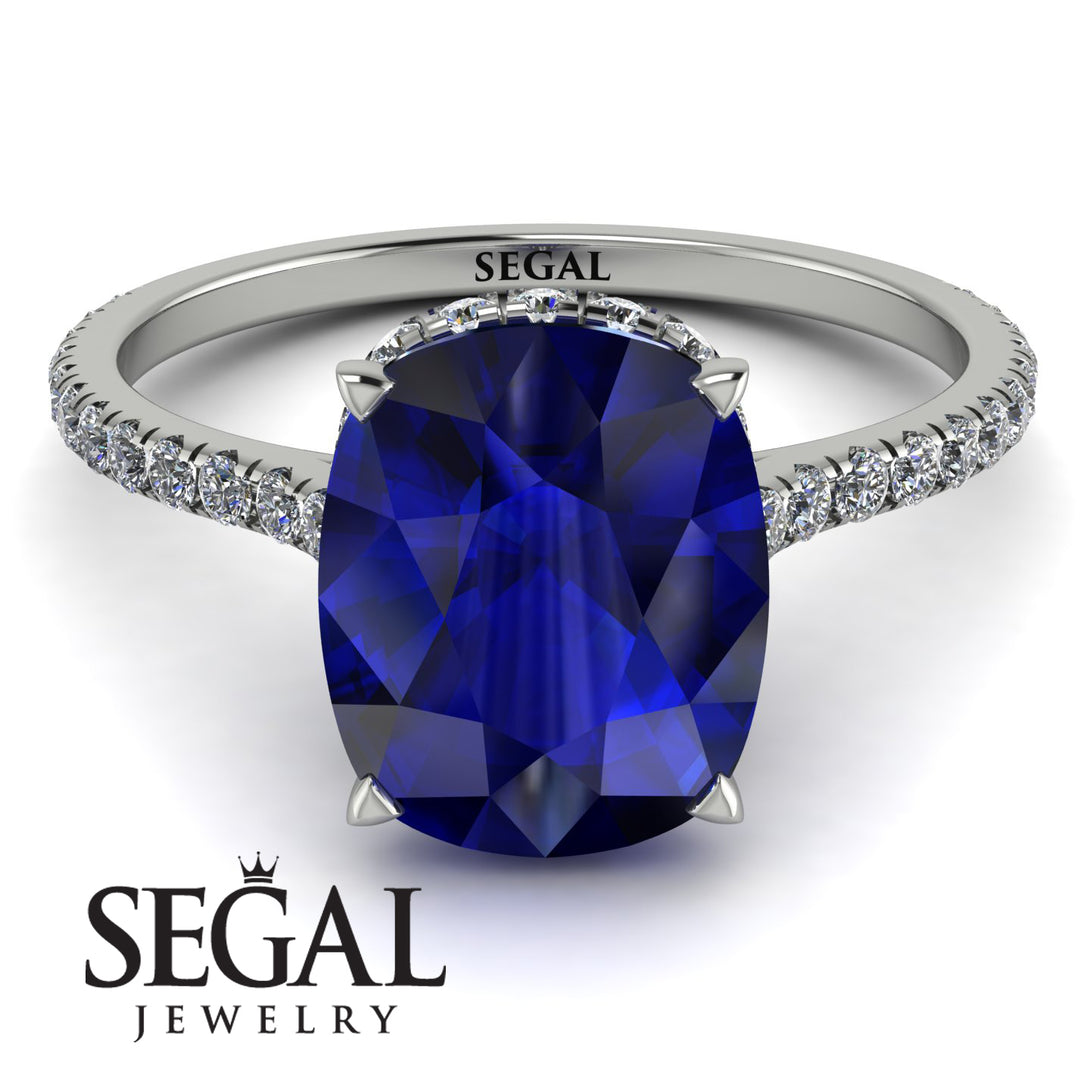 Hidden Halo Cushion Sapphire Ring - Alayna No. 15
