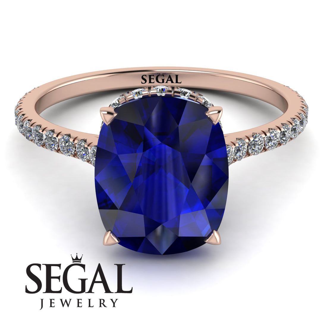 Hidden Halo Cushion Sapphire Ring - Alayna No. 14