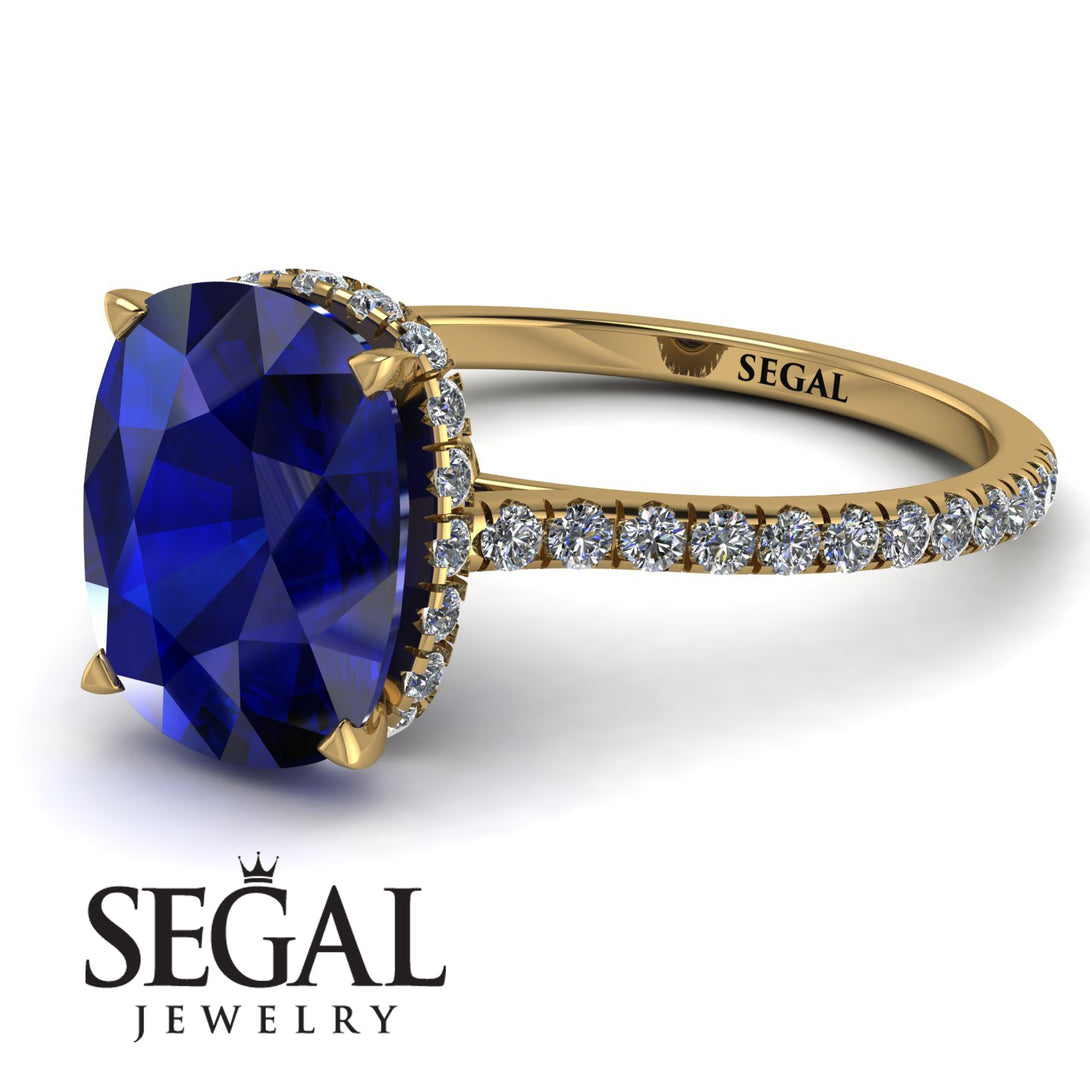 Hidden Halo Cushion Sapphire Ring - Alayna No. 13