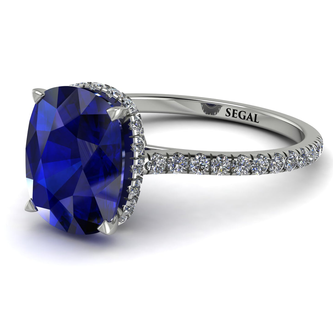 Hidden Halo Cushion Sapphire Ring - Alayna No. 15