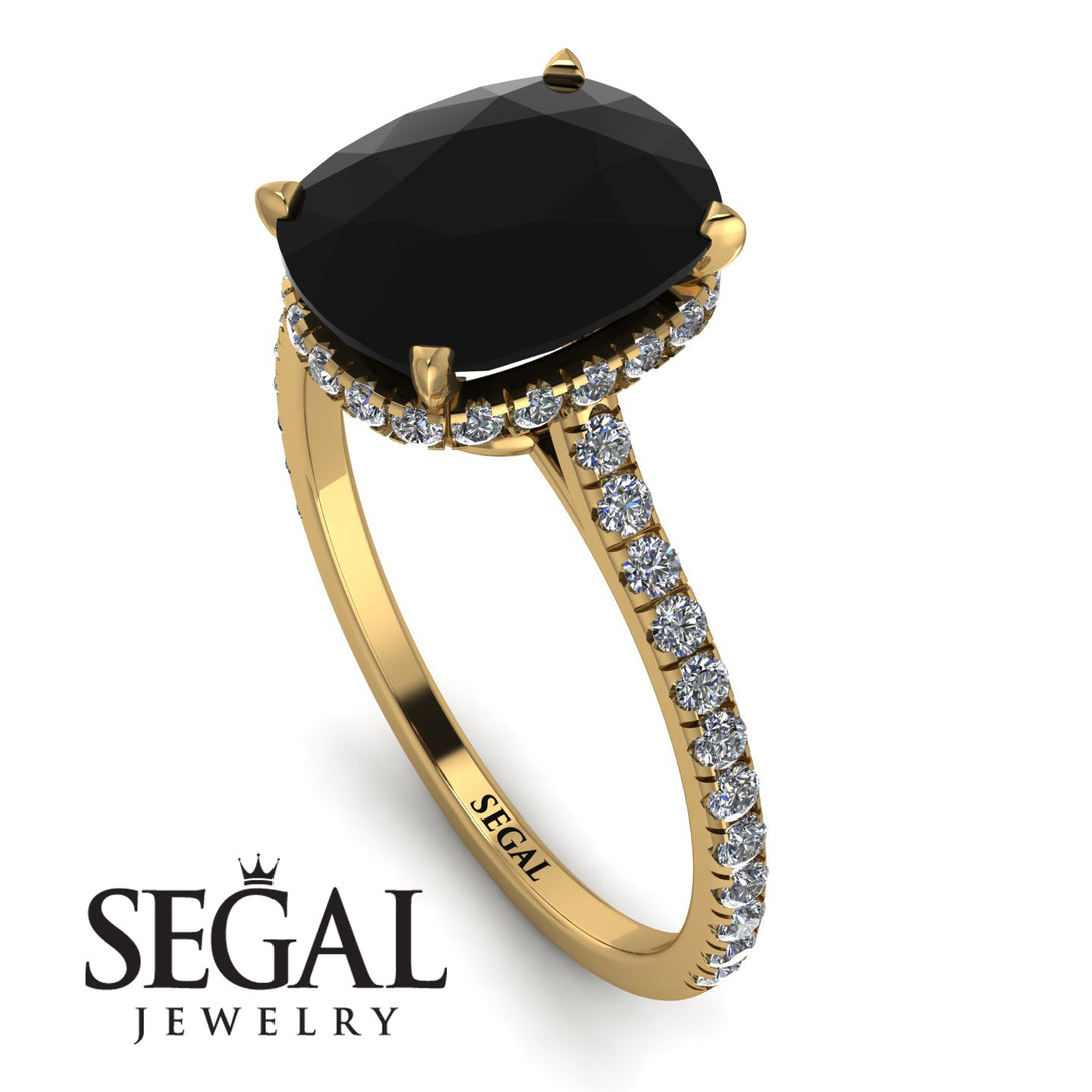 Hidden Halo Cushion Black Diamond Ring - Alayna No. 7
