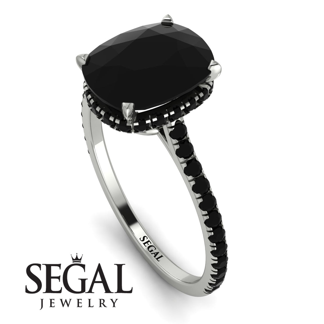 Hidden Halo Cushion Black Diamond Ring - Alayna No. 39