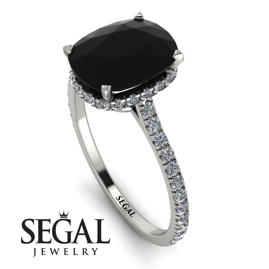Hidden Halo Cushion Black Diamond Ring - Alayna No. 9