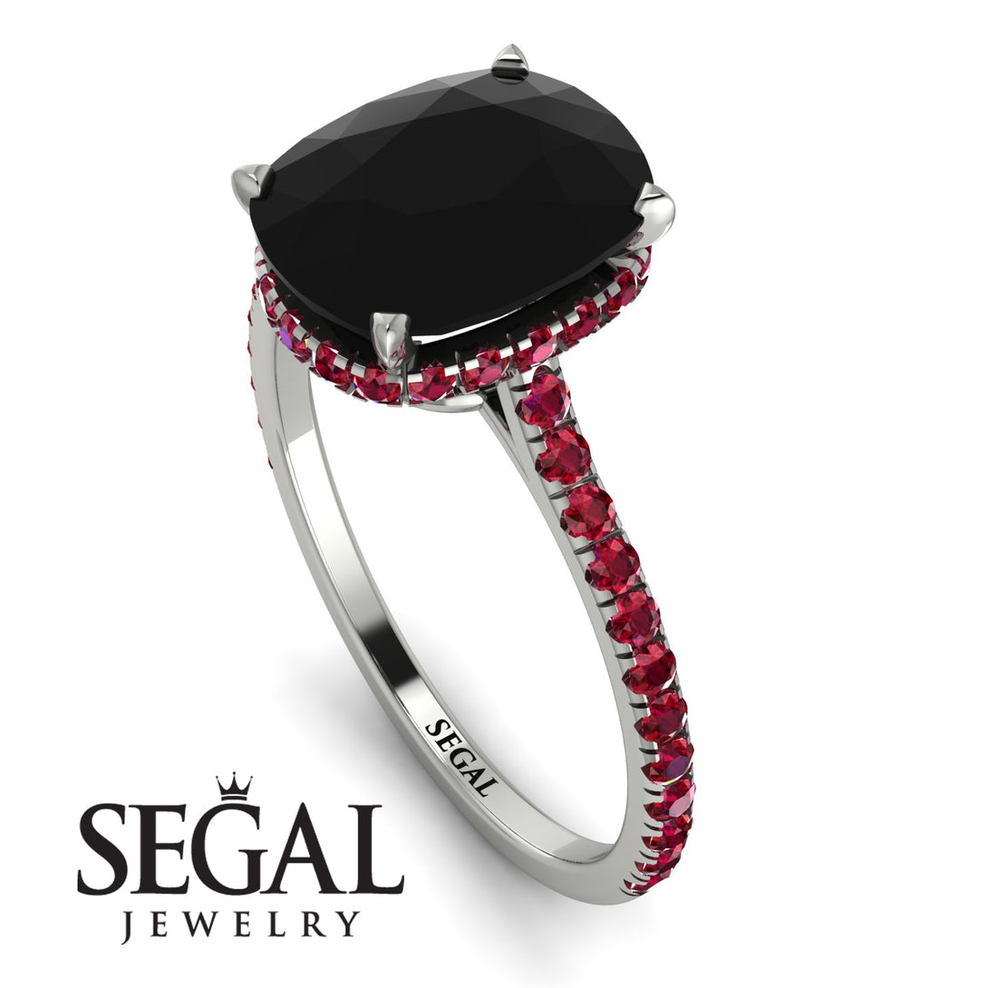 Hidden Halo Cushion Black Diamond Ring - Alayna No. 54