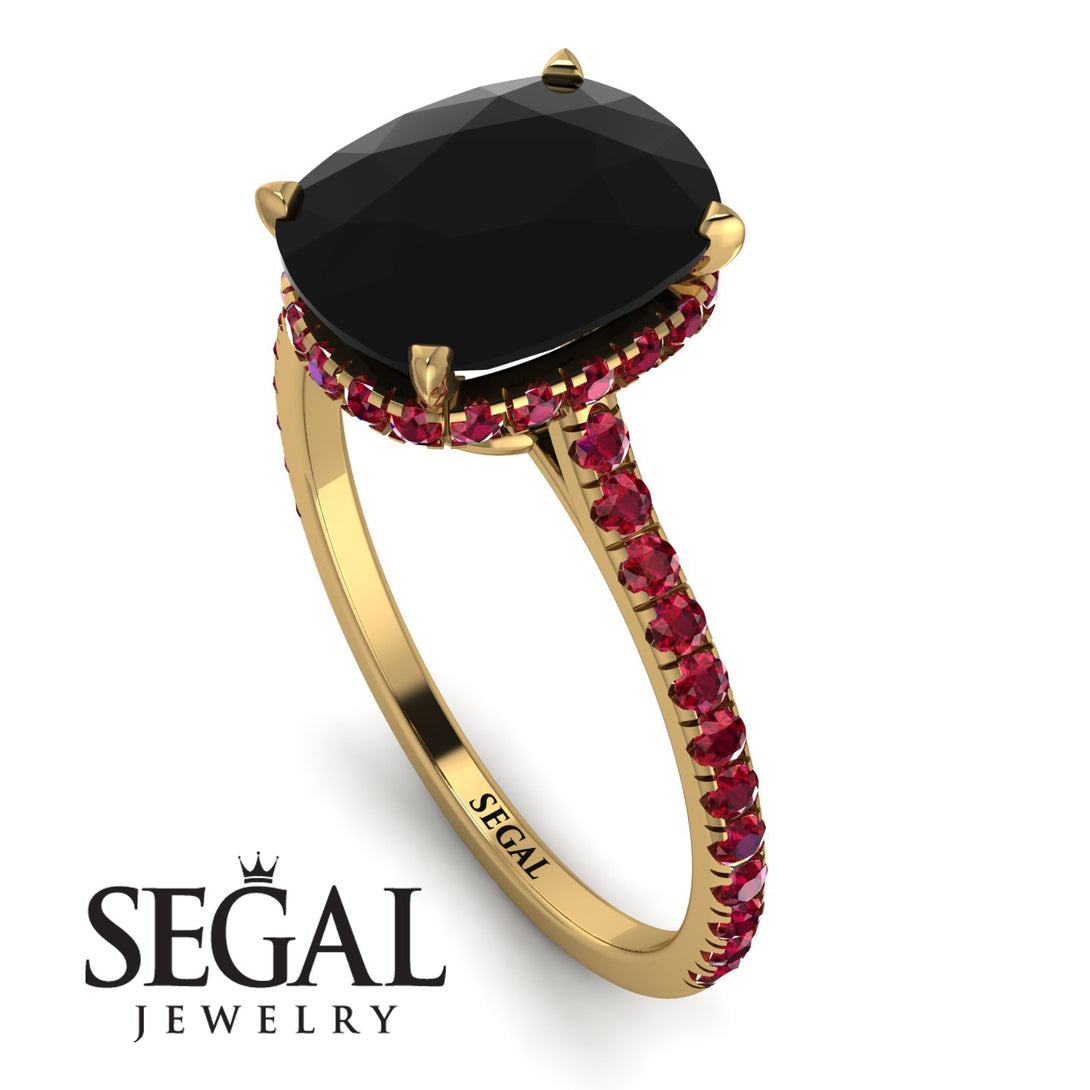 Hidden Halo Cushion Black Diamond Ring - Alayna No. 52
