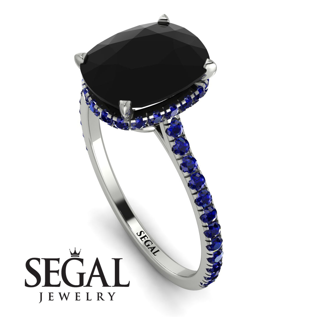 Hidden Halo Cushion Black Diamond Ring - Alayna No. 69