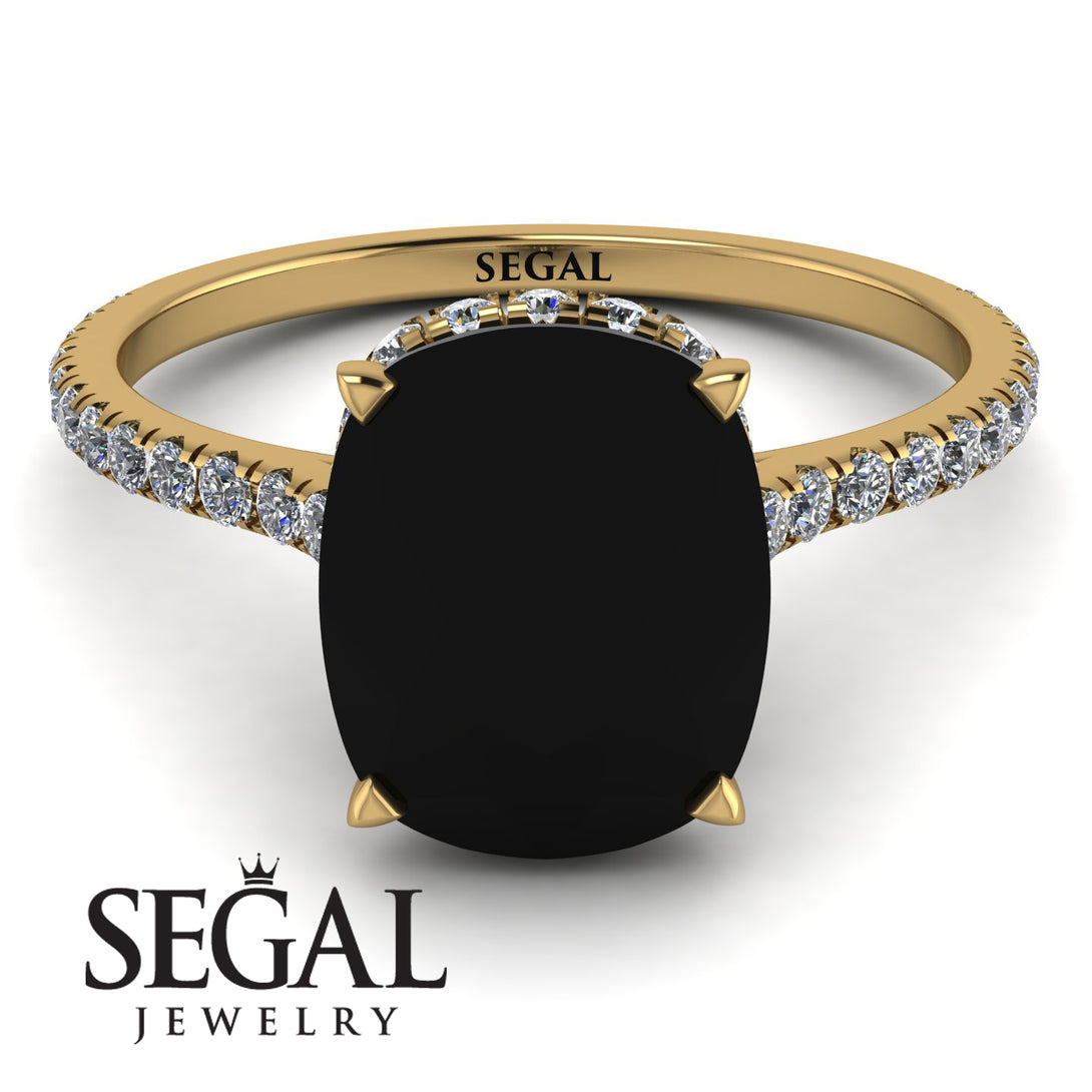 Hidden Halo Cushion Black Diamond Ring - Alayna No. 7