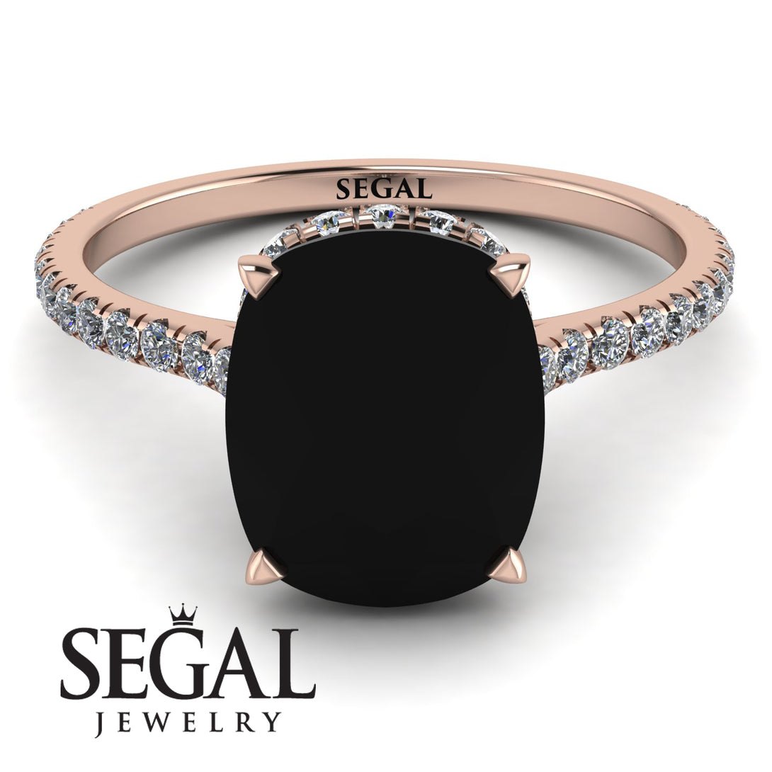 Hidden Halo Cushion Black Diamond Ring - Alayna No. 8