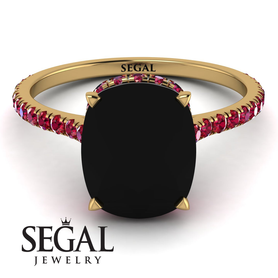 Hidden Halo Cushion Black Diamond Ring - Alayna No. 52