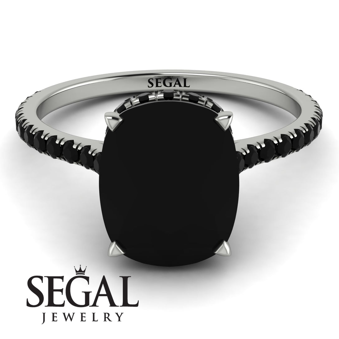 Hidden Halo Cushion Black Diamond Ring - Alayna No. 39