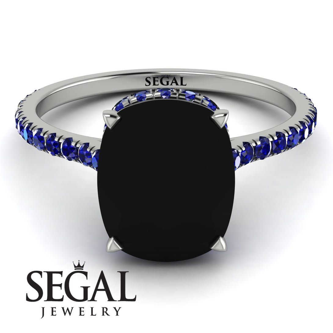Hidden Halo Cushion Black Diamond Ring - Alayna No. 69