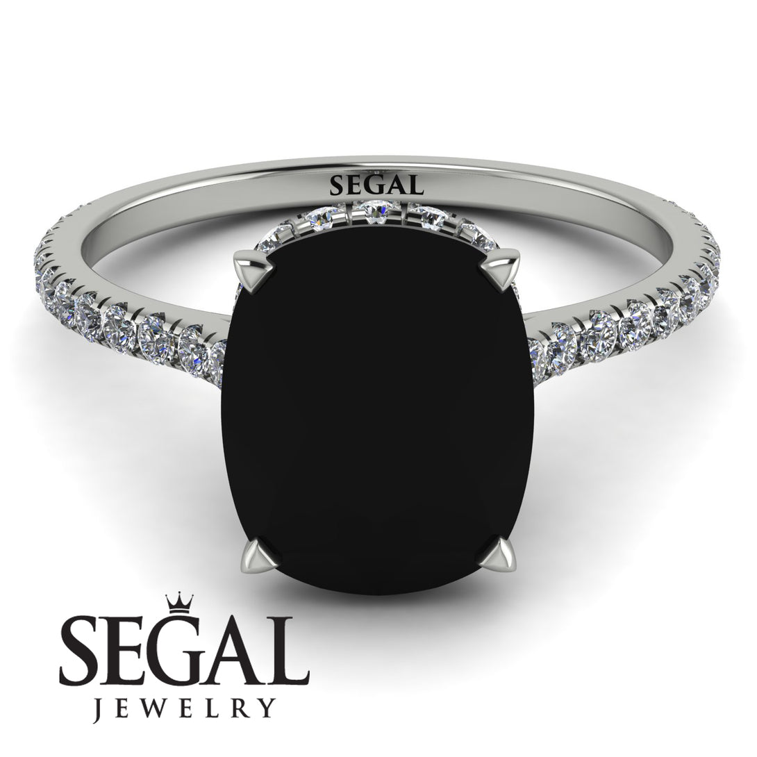 Hidden Halo Cushion Black Diamond Ring - Alayna No. 9