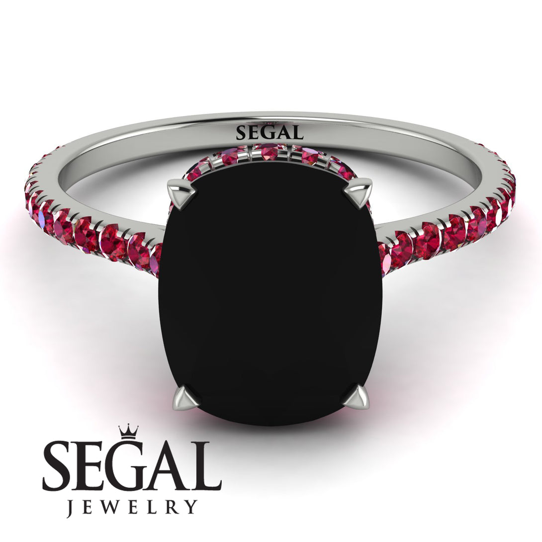 Hidden Halo Cushion Black Diamond Ring - Alayna No. 54