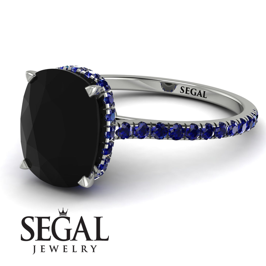 Hidden Halo Cushion Black Diamond Ring - Alayna No. 69