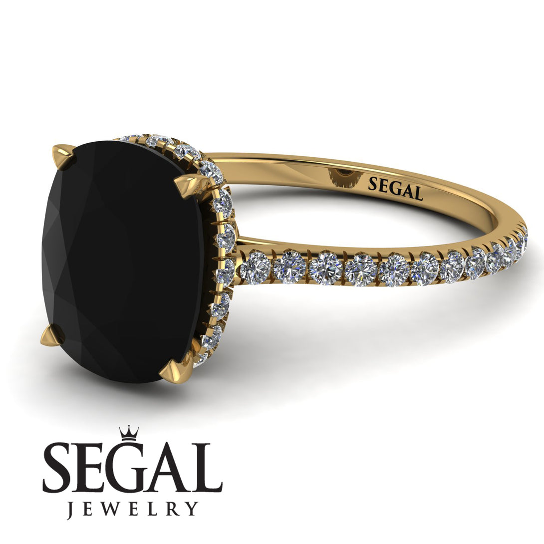 Hidden Halo Cushion Black Diamond Ring - Alayna No. 7