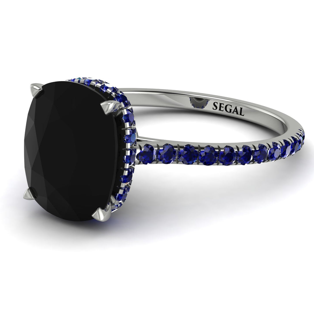 Hidden Halo Cushion Black Diamond Ring - Alayna No. 69