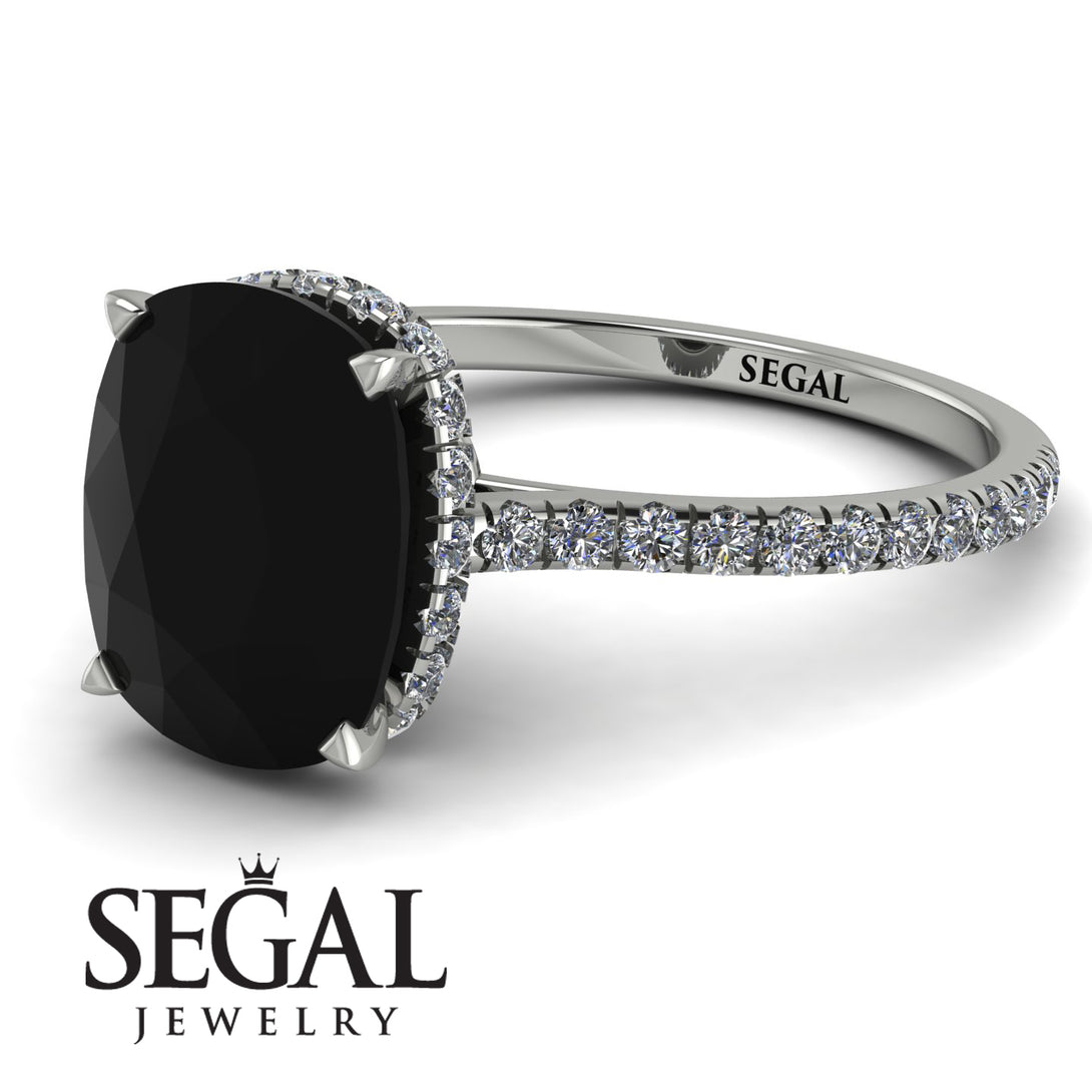 Hidden Halo Cushion Black Diamond Ring - Alayna No. 9