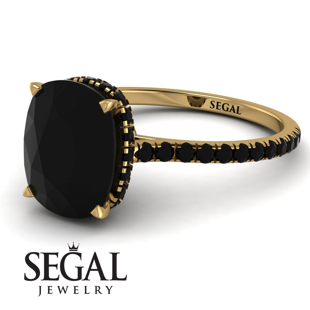 Hidden Halo Cushion Black Diamond Ring - Alayna No. 37