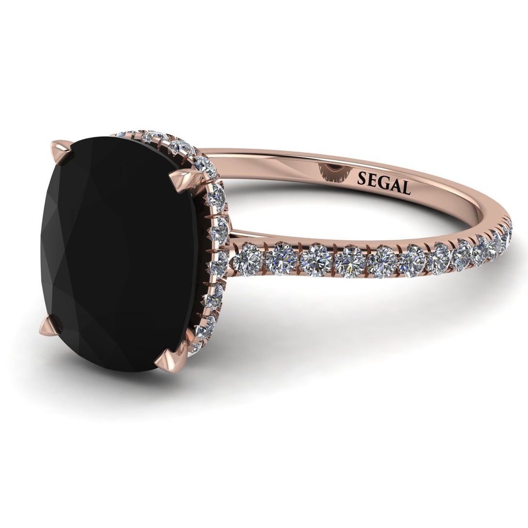 Hidden Halo Cushion Black Diamond Ring - Alayna No. 8