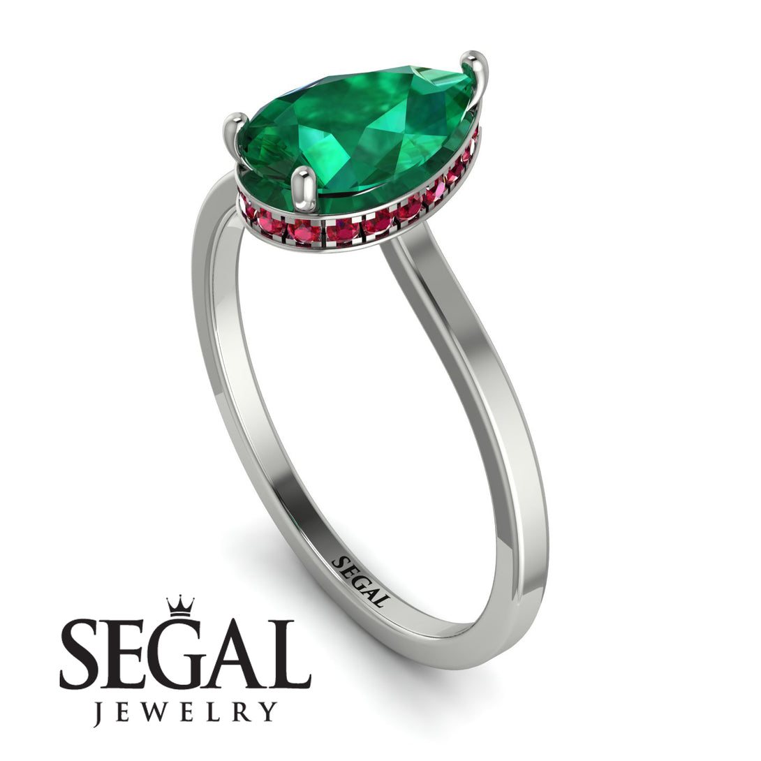 Hidden Halo Pear Emerald Engagement Ring - Mary No. 51
