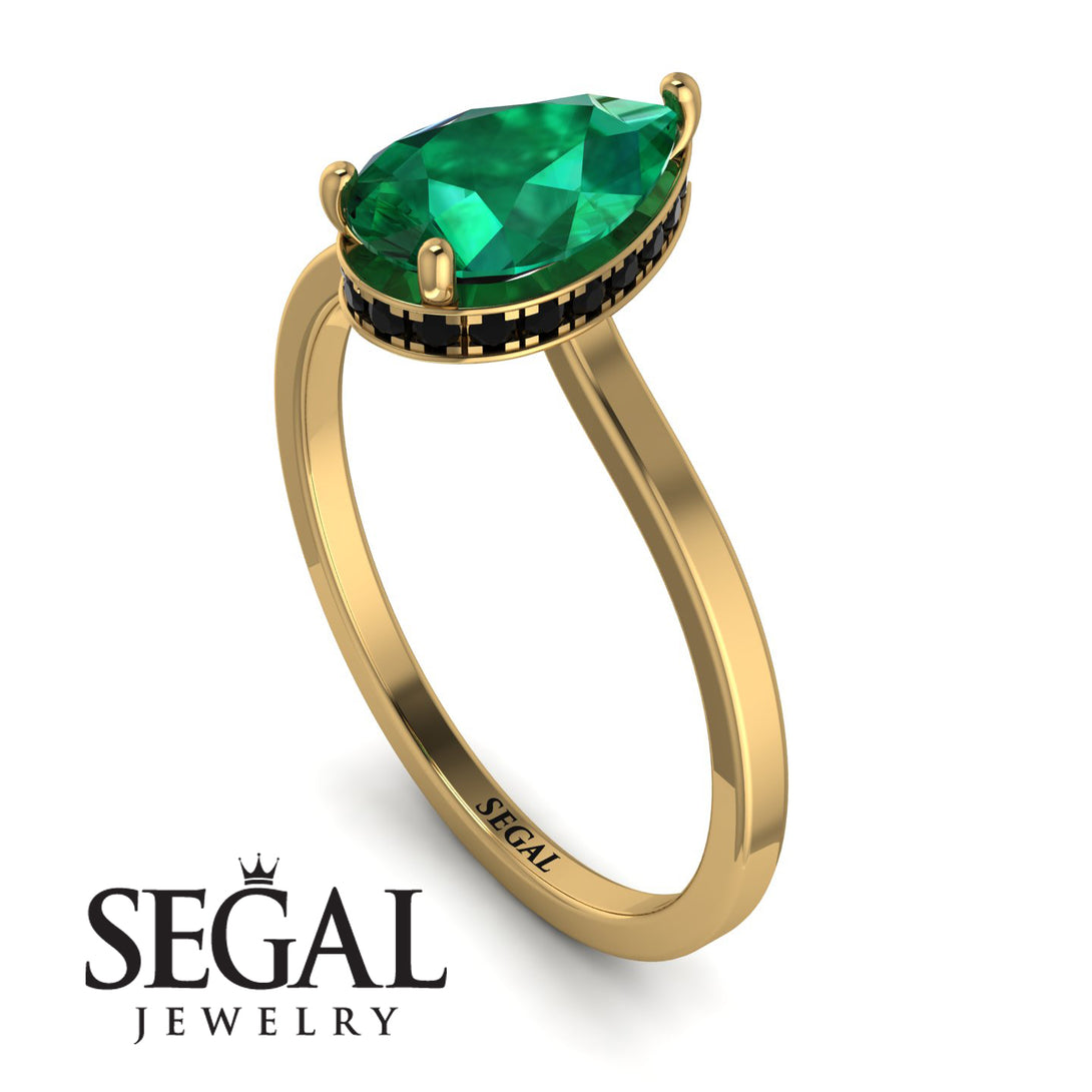 Hidden Halo Pear Emerald Engagement Ring - Mary No. 34