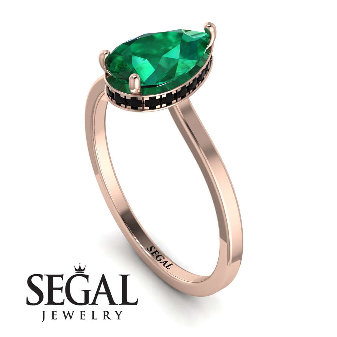 Hidden Halo Pear Emerald Engagement Ring - Mary No. 35