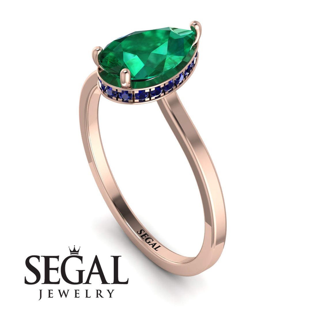 Hidden Halo Pear Emerald Engagement Ring - Mary No. 65