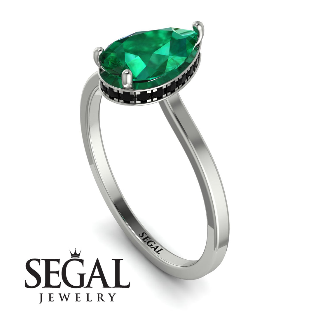Hidden Halo Pear Emerald Engagement Ring - Mary No. 36