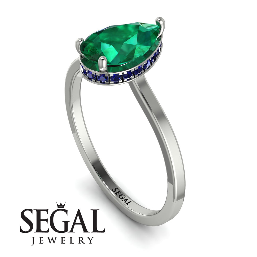 Hidden Halo Pear Emerald Engagement Ring - Mary No. 66