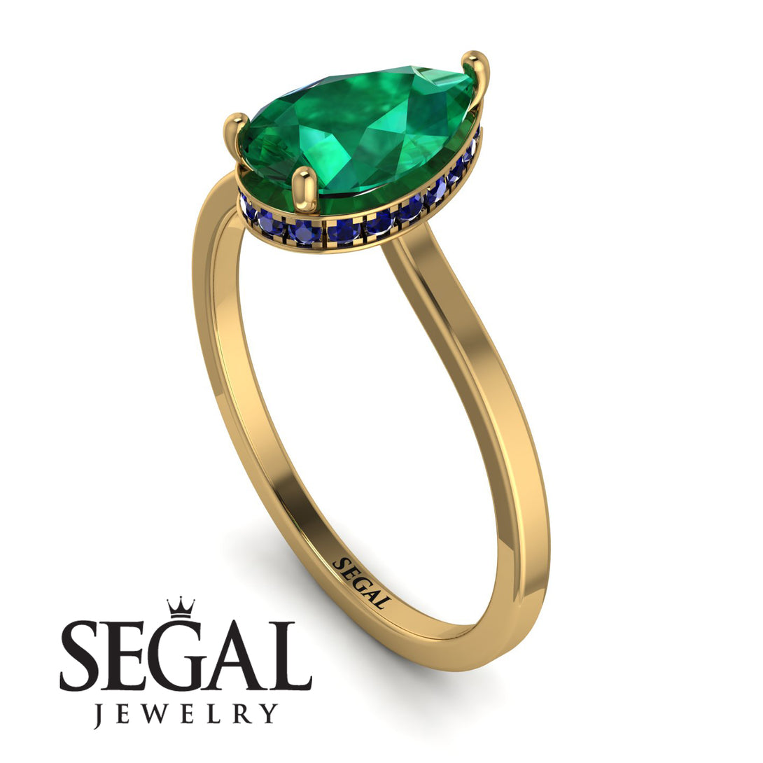 Hidden Halo Pear Emerald Engagement Ring - Mary No. 64