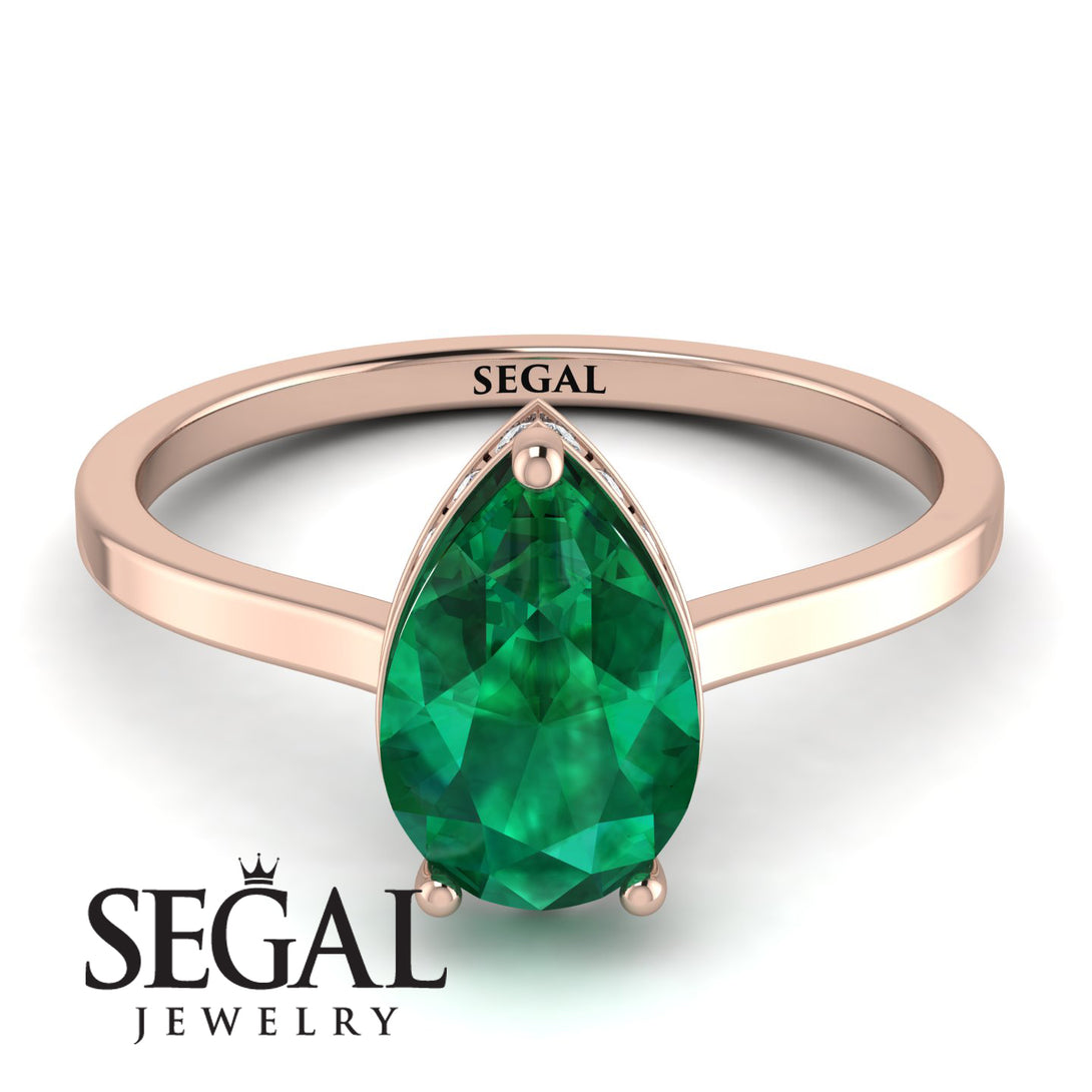 Hidden Halo Pear Emerald Engagement Ring - Mary No. 5