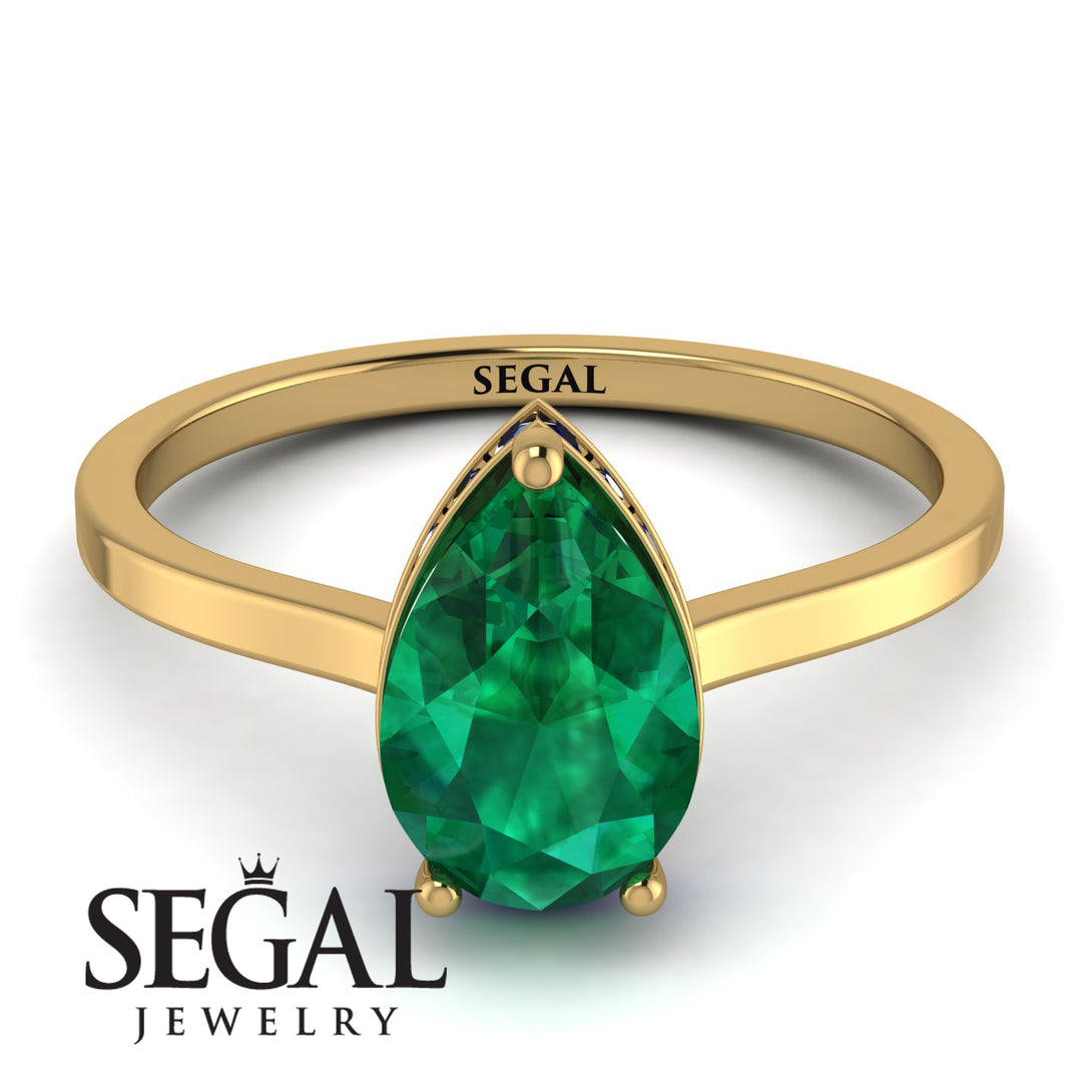 Hidden Halo Pear Emerald Engagement Ring - Mary No. 64