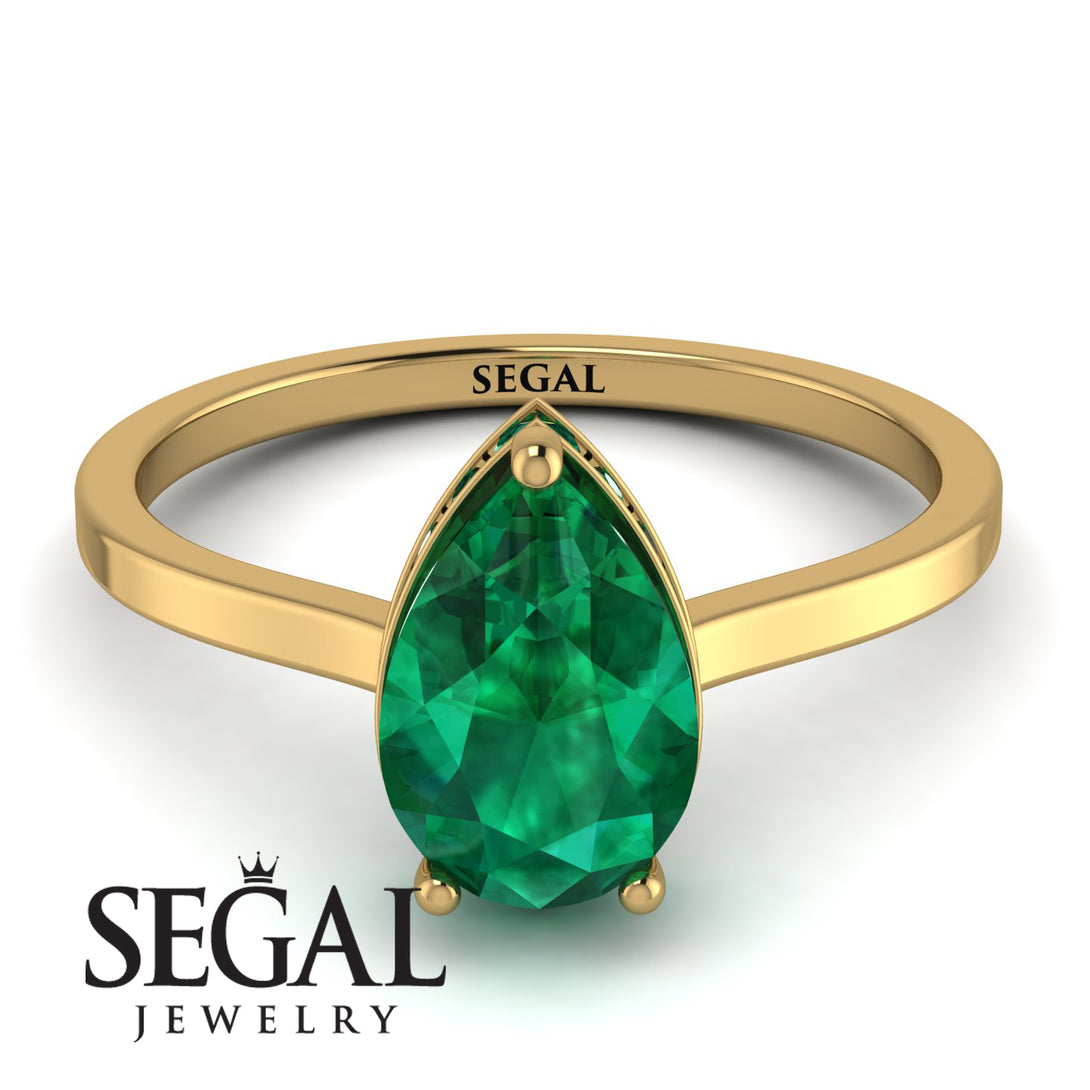 Hidden Halo Pear Emerald Engagement Ring - Mary No. 19