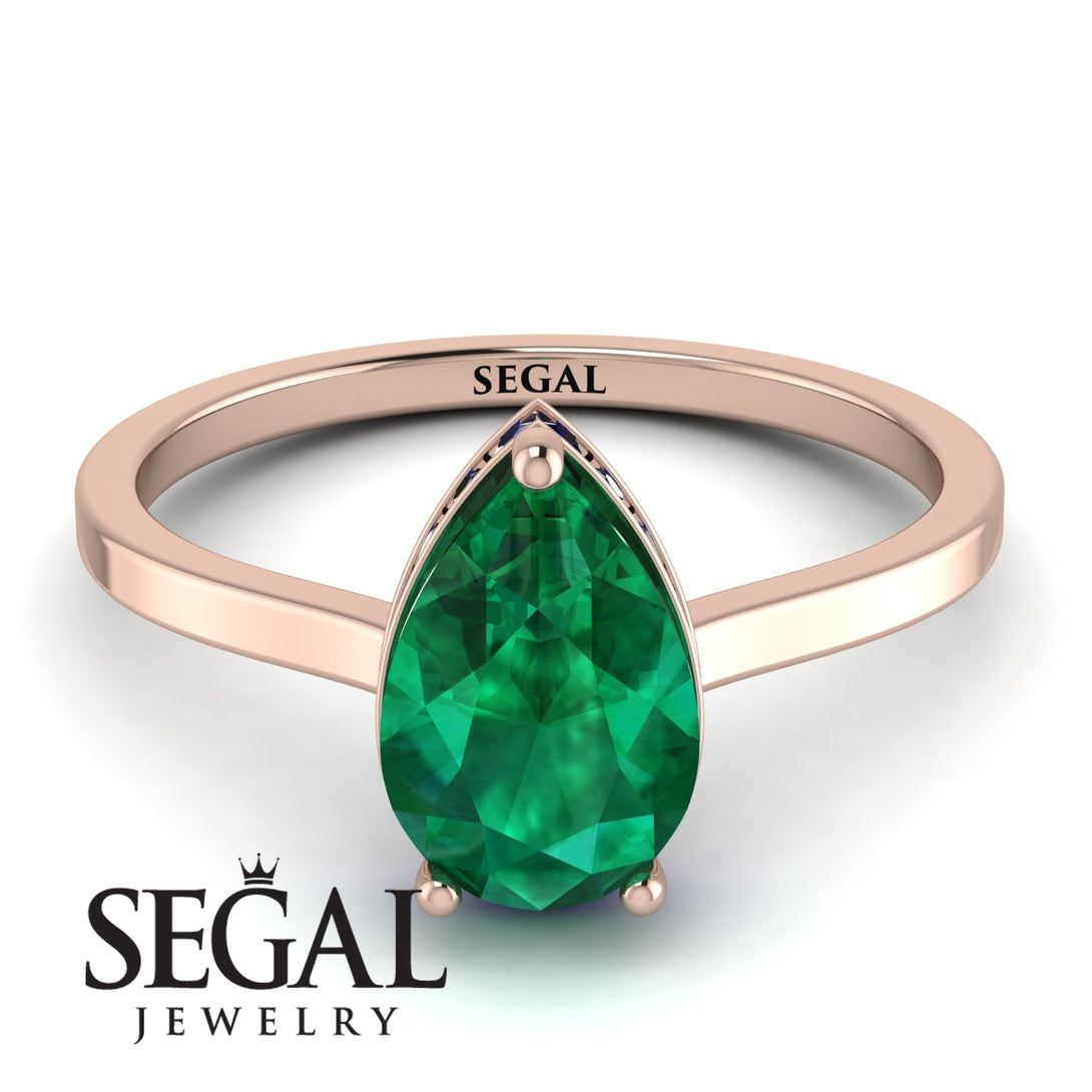 Hidden Halo Pear Emerald Engagement Ring - Mary No. 65