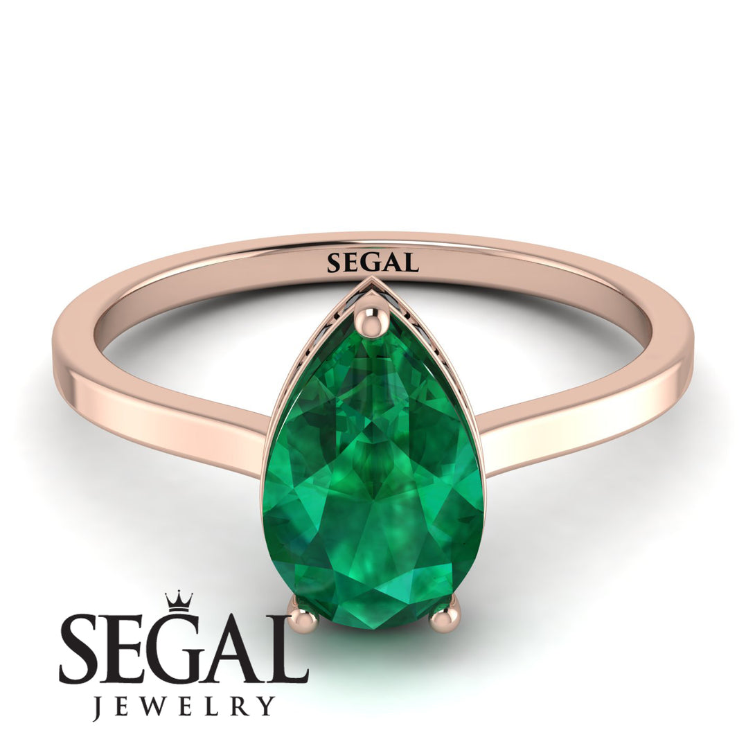 Hidden Halo Pear Emerald Engagement Ring - Mary No. 35