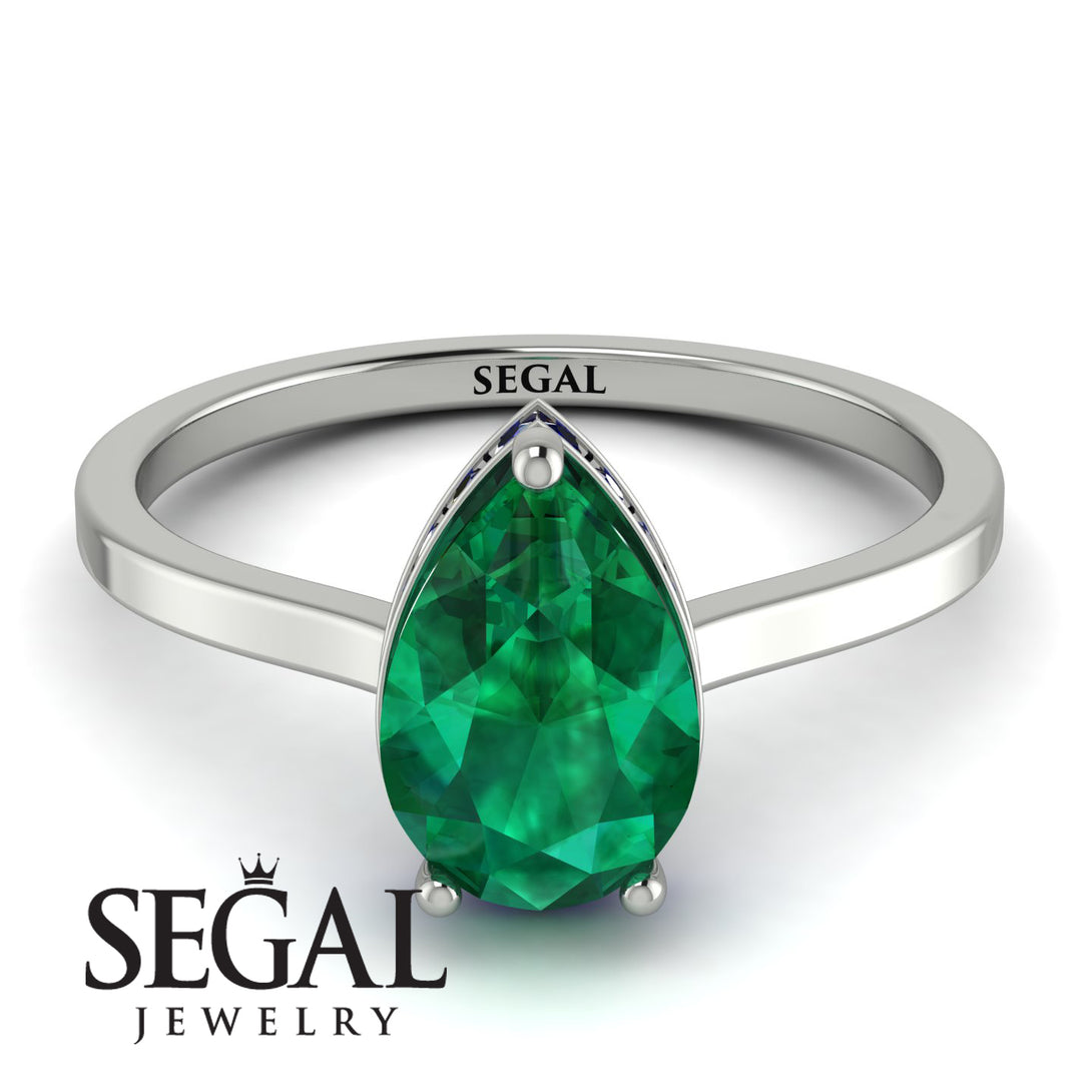 Hidden Halo Pear Emerald Engagement Ring - Mary No. 66