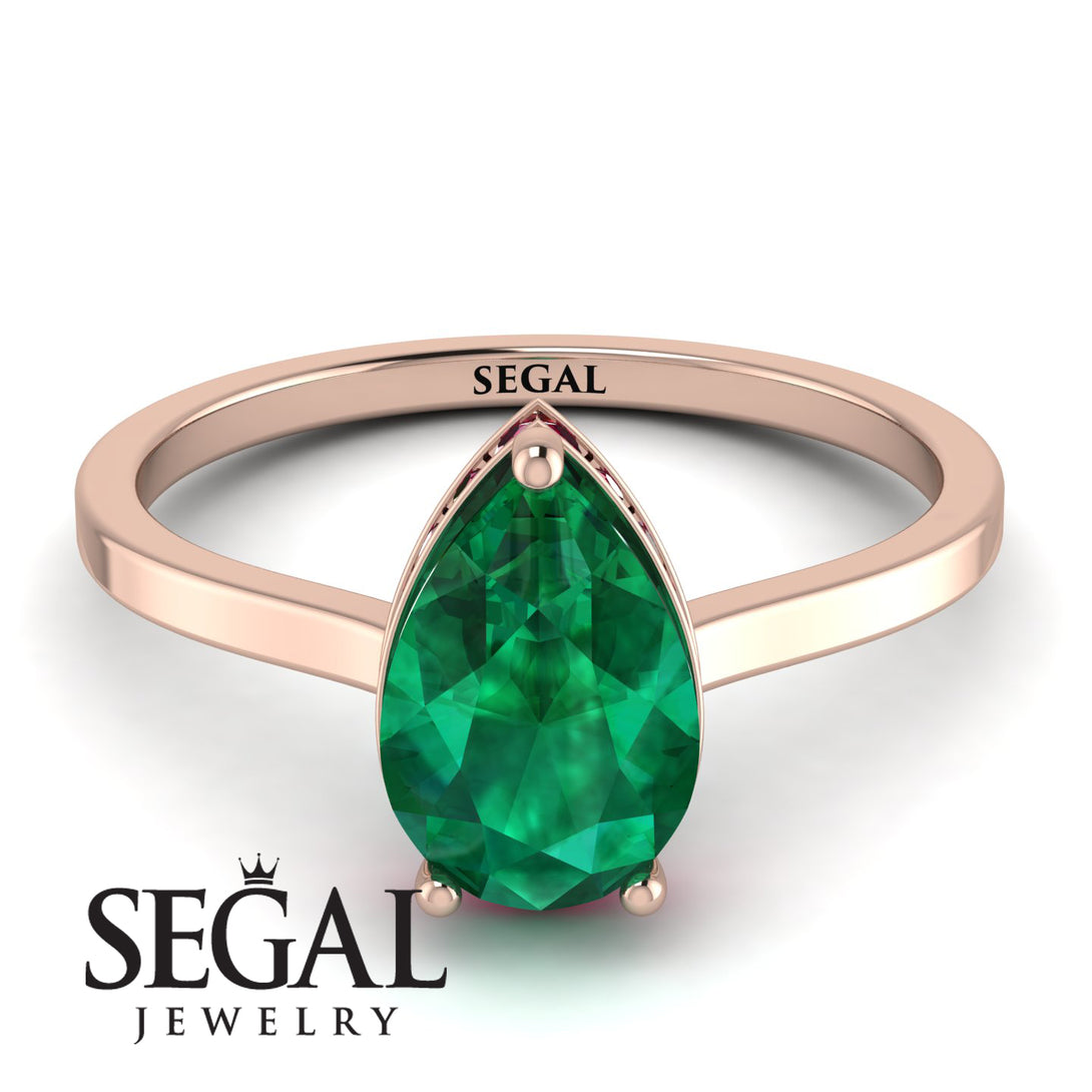 Hidden Halo Pear Emerald Engagement Ring - Mary No. 50