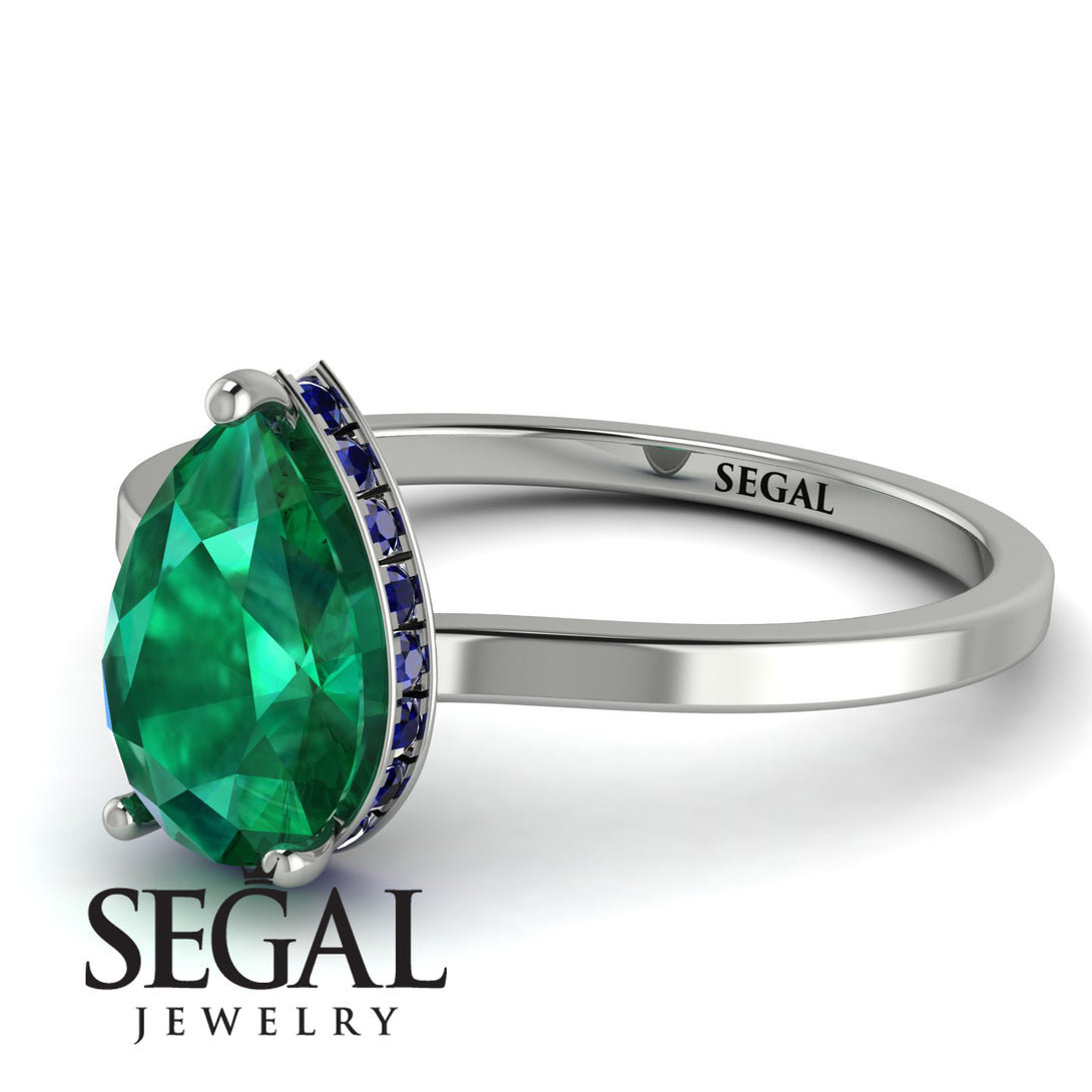Hidden Halo Pear Emerald Engagement Ring - Mary No. 66