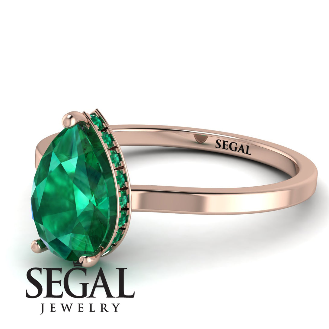 Hidden Halo Pear Emerald Engagement Ring - Mary No. 20