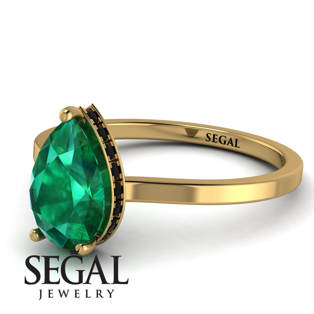 Hidden Halo Pear Emerald Engagement Ring - Mary No. 34